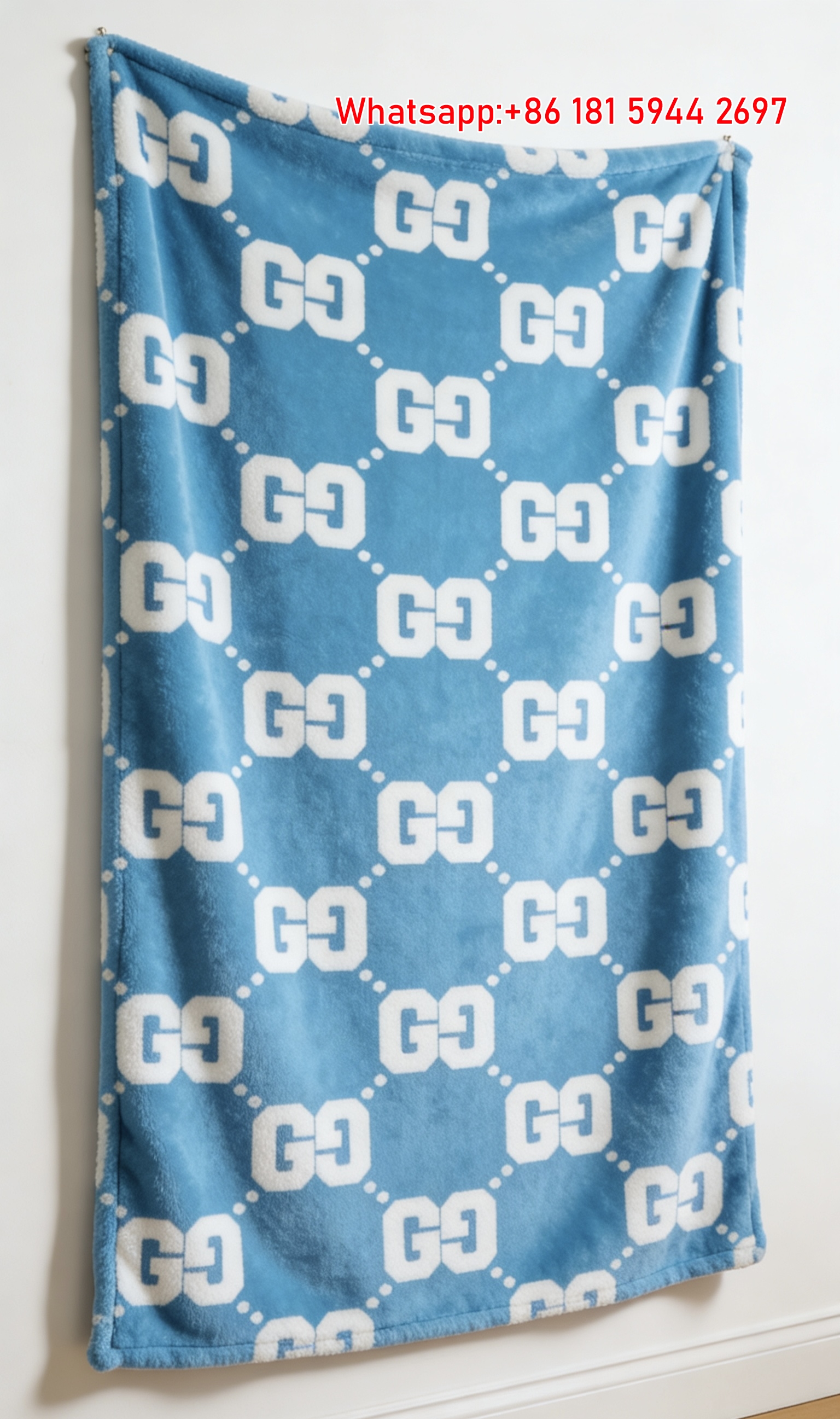 Gucci GG Monogram Bright Blue Flannel Blanket Fresh Blue Gucci Monogram Decor Throw blankets IMG_2618
